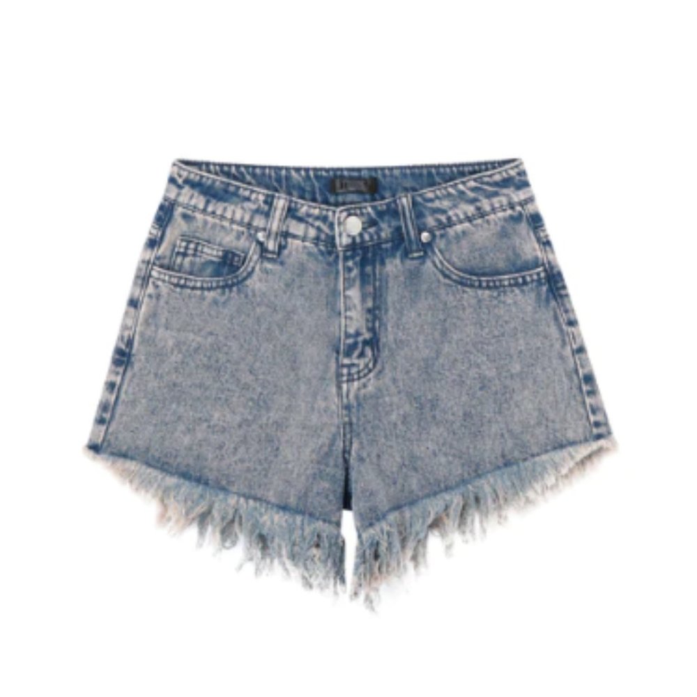 Truce Women's Frayed Hem Mid Rise Denim Casual Shorts Blue Washed Size 14 NWOT